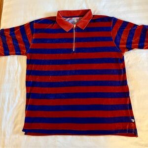 Striped Velour Polo Shirt - Red and Blue